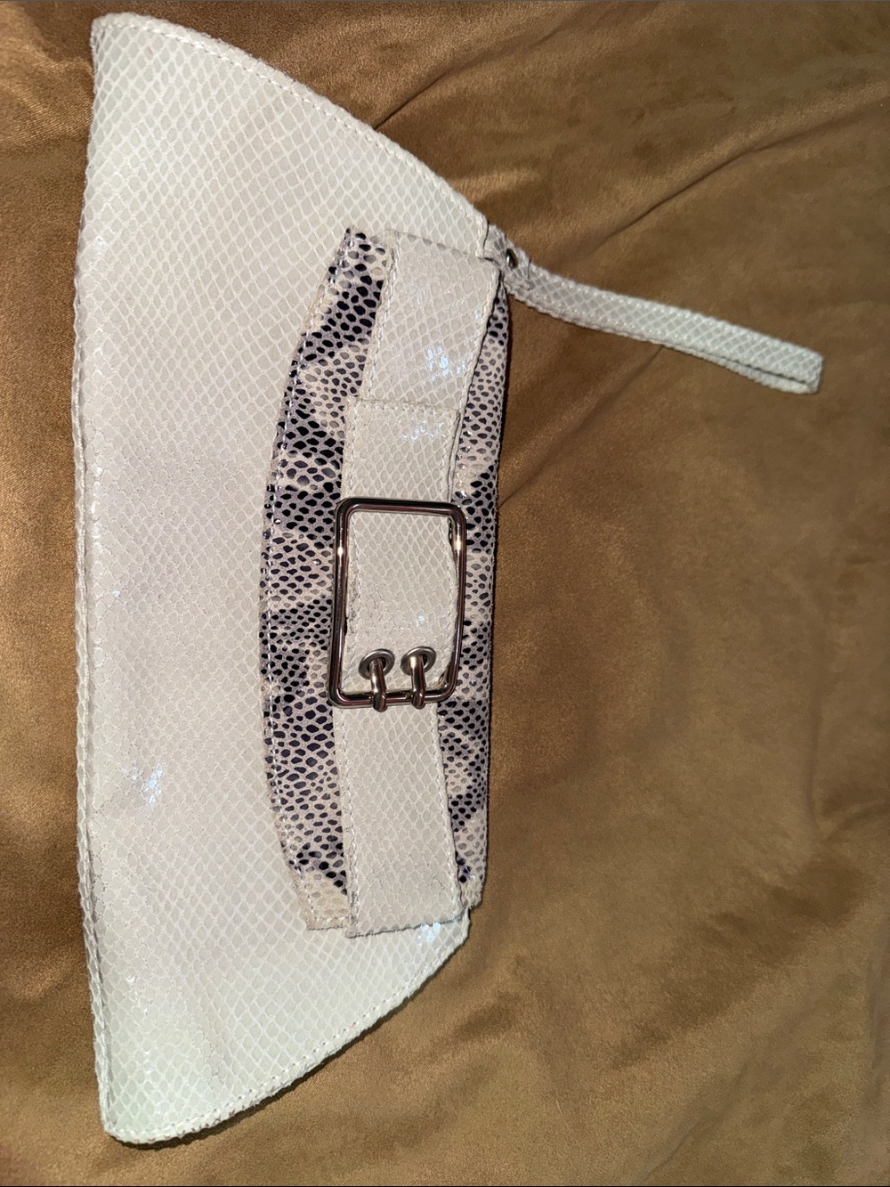 Patent Buckle Wristlet Clutch Snake Skin Pattern Accent